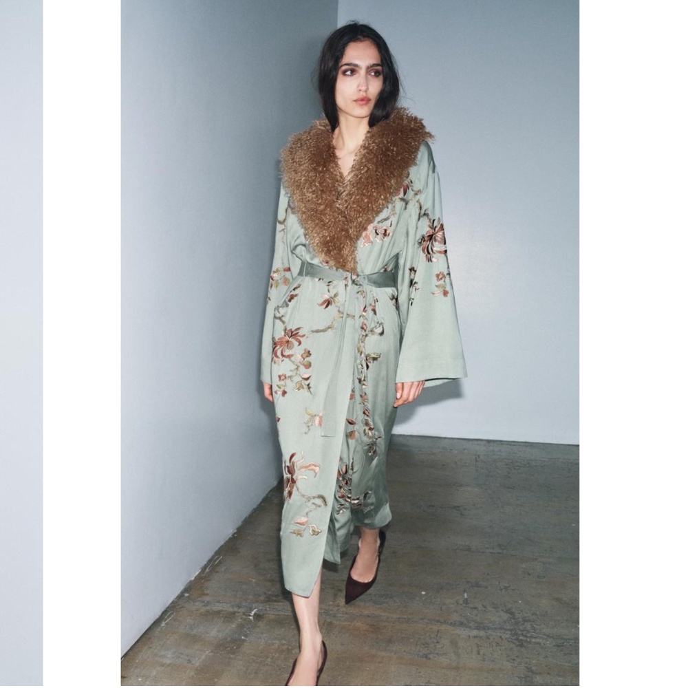 Zara Faux Fur Collar Kimono ZW Collection Limited Edition NWT